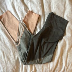 Aerie color blocked leggings. Size M. Grey, weathered grey and peach.